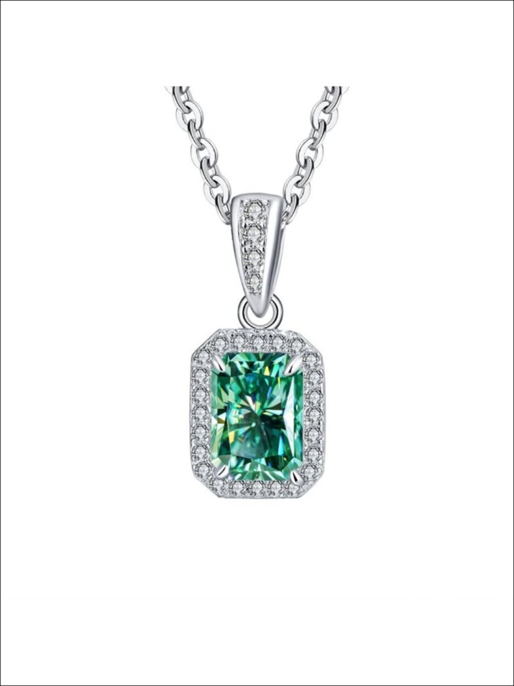 1-2ct Moissanite Pendant Necklace 925 Silver Rectangle Cut Diamond Simulant